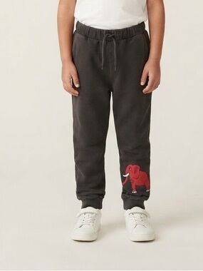 Mini Rodini Sz 7-9 Kids Dark Grey Red Elephant Jogger Pants